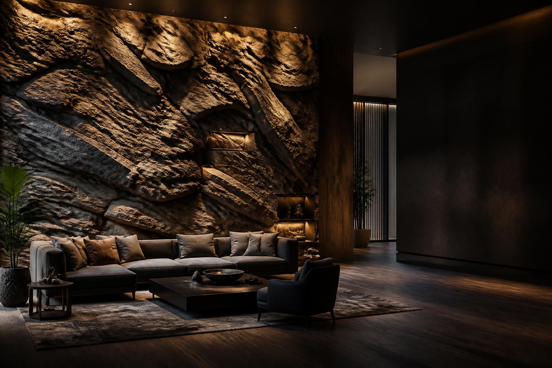 Designová skalní stěna v moderním interiéru